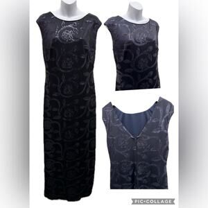 Lauren By Ralph Lauren Size 12 Evening Long Gown Navy Blue Floral Beads